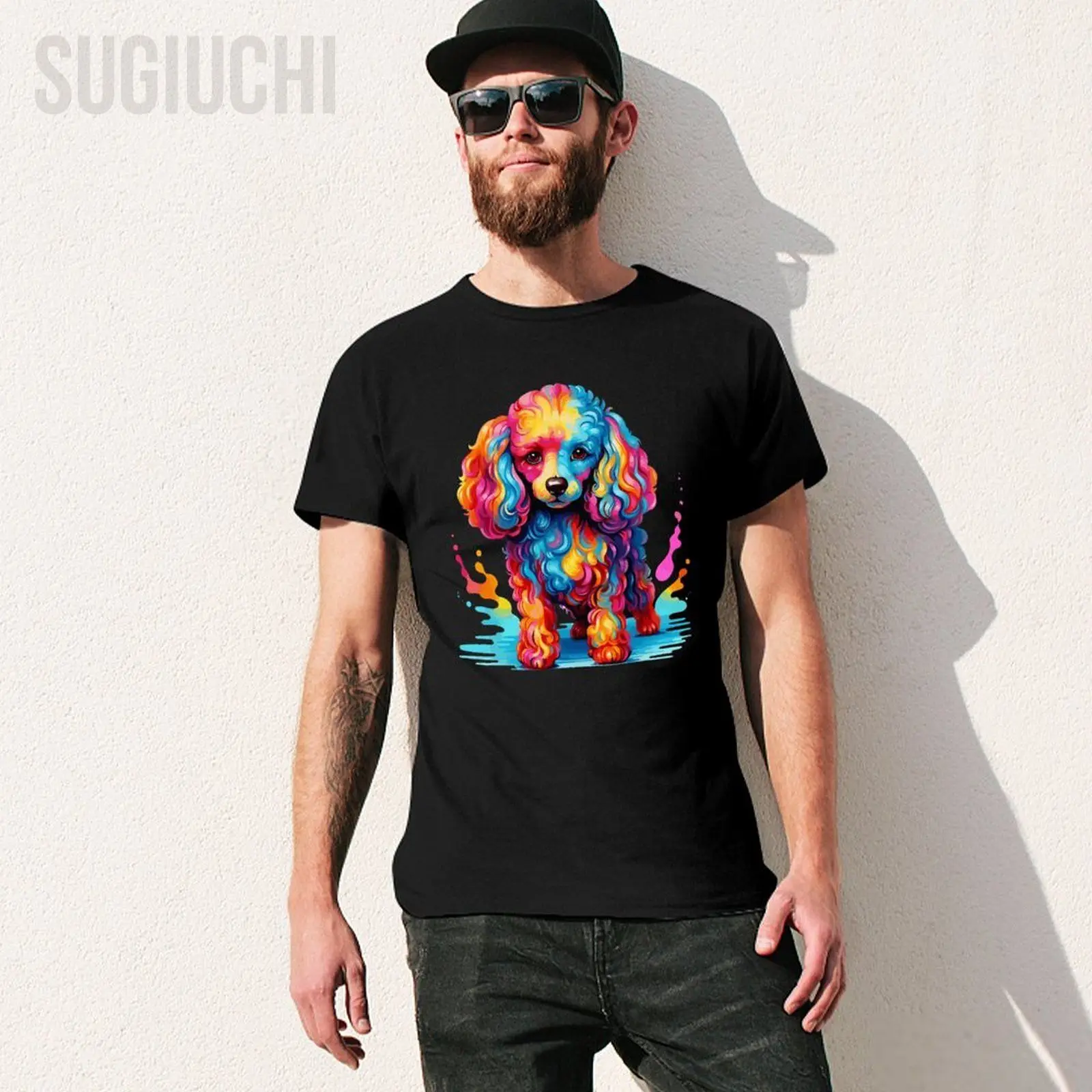 Unisex Men Colorful Pop Art Poodle Portrait Dog Lover Tshirt Tees T Shirts Women Boys 100% Cotton T-Shirt view 2