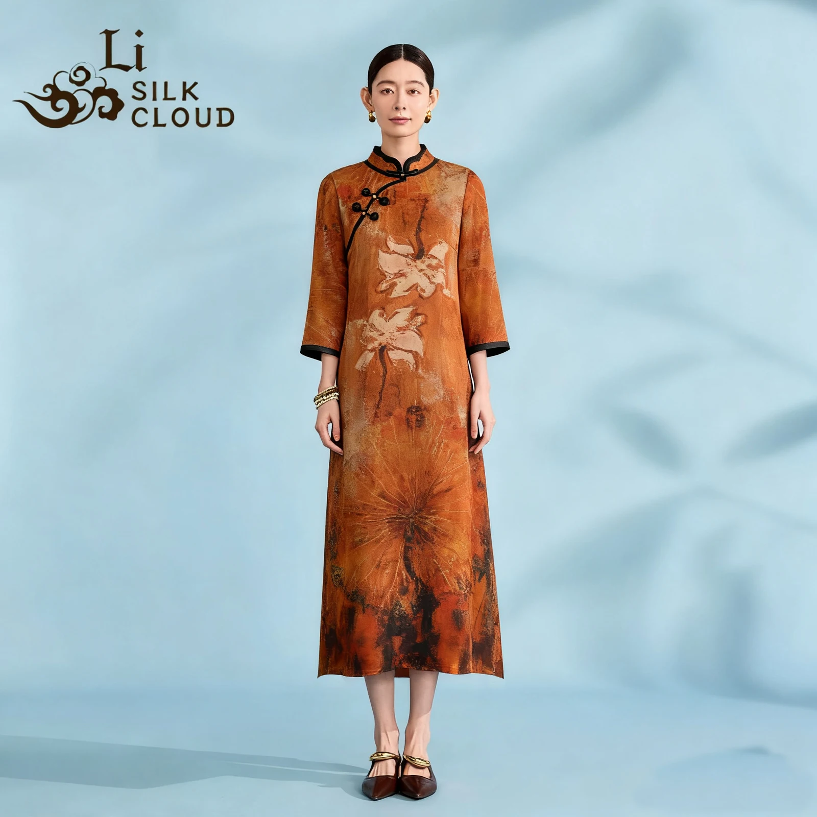 

Новинка 2025 года, Cheongsam Xiangyunsha — Guangdong Black Pearl Gambiered, высококачественное Xiangyunsha, женское элегантное Ципао