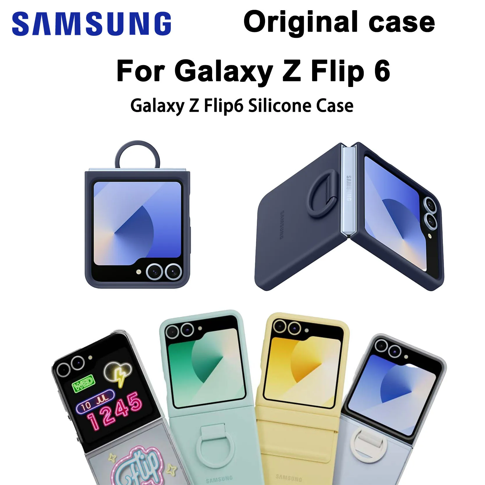 

Оригинальный силиконовый чехол для Samsung Galaxy Z Flip 6, со встроенным кольцом, высококачественная красивая и портативная защита телефона