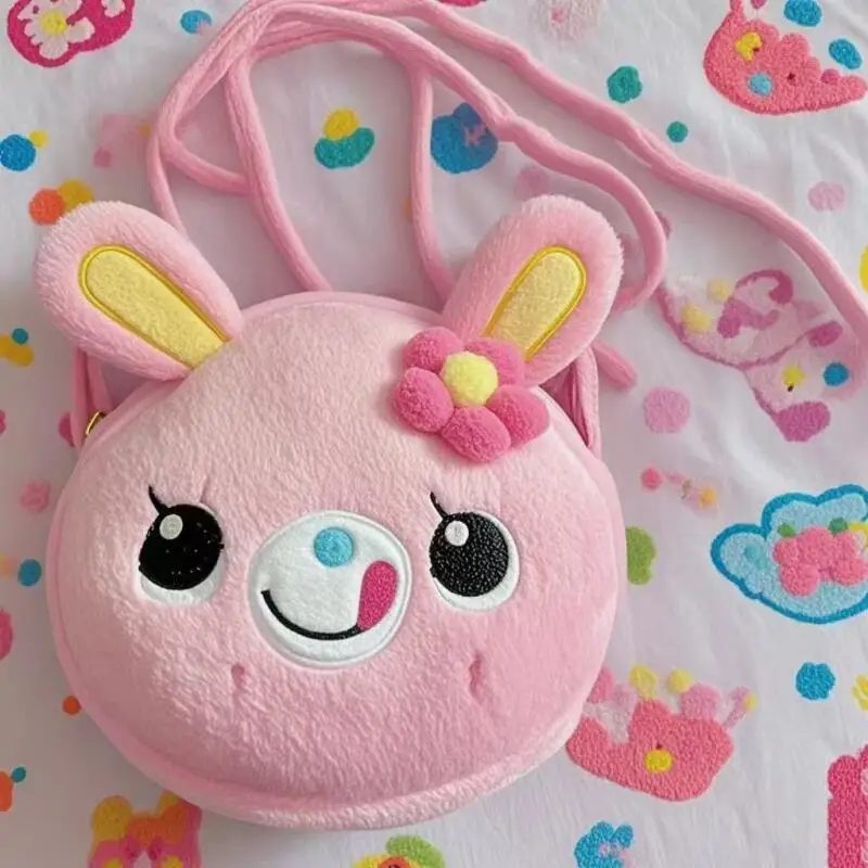 Nova Bolsa Transversal de Pelúcia Rosa Mezzopiano com Desenho de Coelho, Bolsa de Ombro de Pelúcia de Grande Capacidade, Bolsa Portátil para o Dia a Dia, Presente