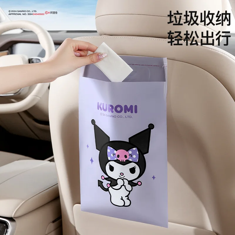 

Автомобильный мешок для мусора Sanrio, милый переносной водонепроницаемый мешок для мусора с клейкой поверхностью, с мультяшным рисунком My Melody Kuromi, аксессуары для автомобиля