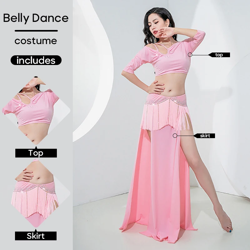 Ropa de práctica de danza del vientre para mujeres adultas, traje de actuación en escenario, traje de práctica Personal, falda y Top