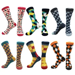 Men's Funny Happy Socks Fine Paragraph Diamond Pattern Argyle Three-dimensional Tube Geometric Funny Large size Combed Cotton