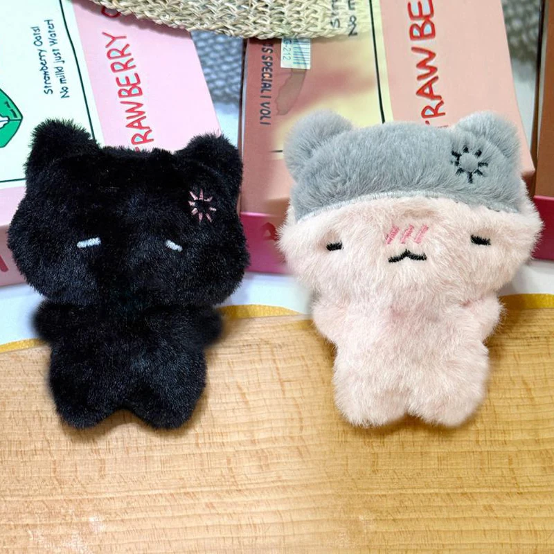 1Pair Cute Cartoon Plush Kitty Keychain Kawaii Black+Pink Cat Doll Backpack Decoration Pendant Bag Charm Key Ring Couple  Gift