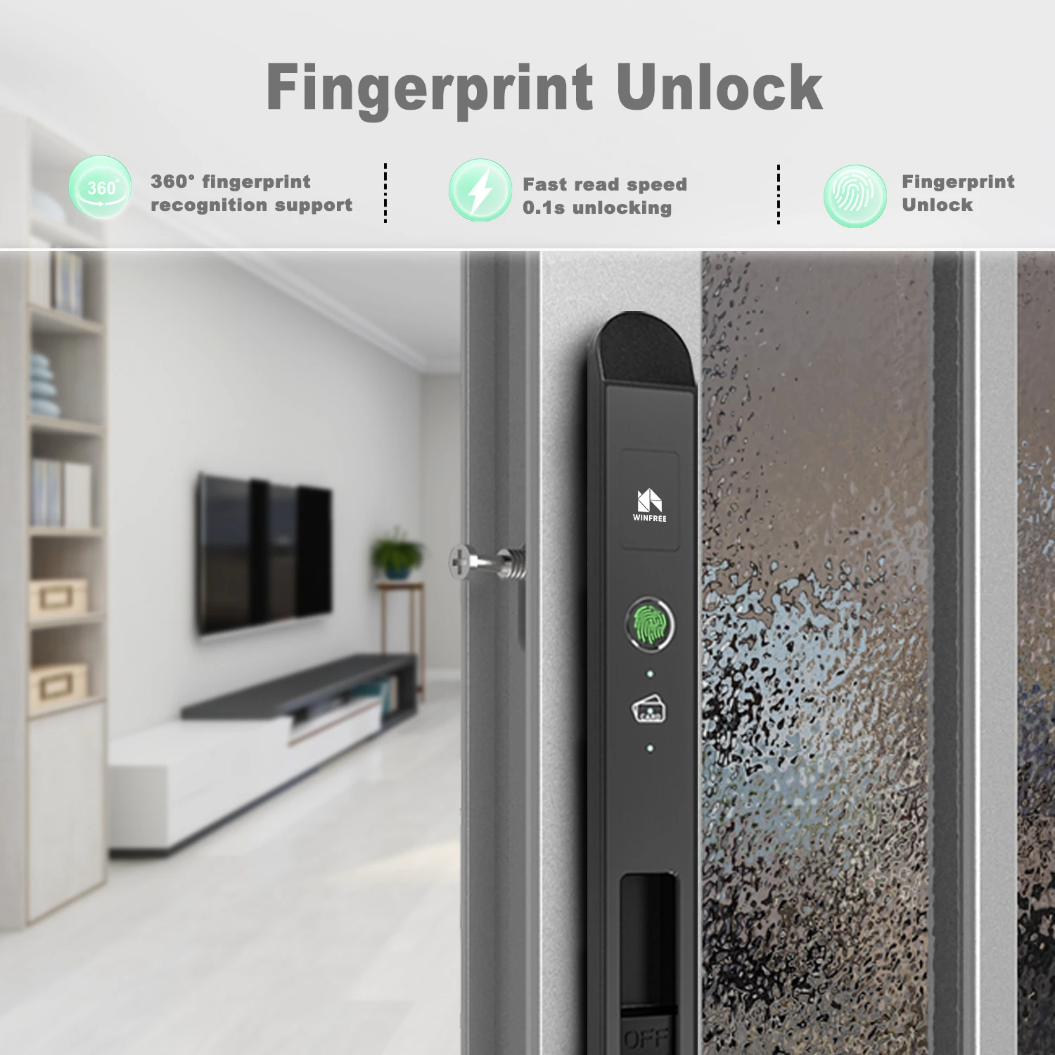 WINFREE Smart Key Pad Fingerprint Sliding Door Tuya Bluetooth Smart Lock Work with Google Home or Alexa Smart Home