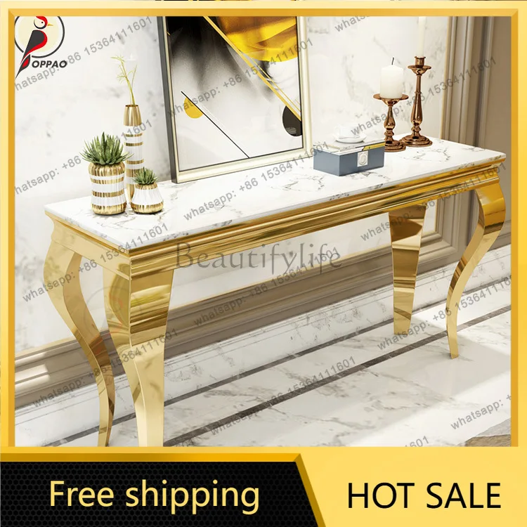 LS light luxury entrance table European long stainless steel rack marble partition simple and fashionable