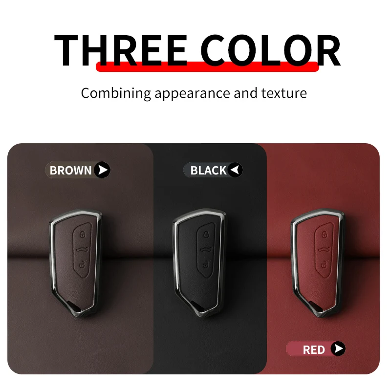 New Alloy Leather Car Key Case Cover for VW Golf 8 MK8 Teramont ID.3 ID.4 ID.5 Skoda Enyaq iV Octavia Seat Leon Auto Accessories