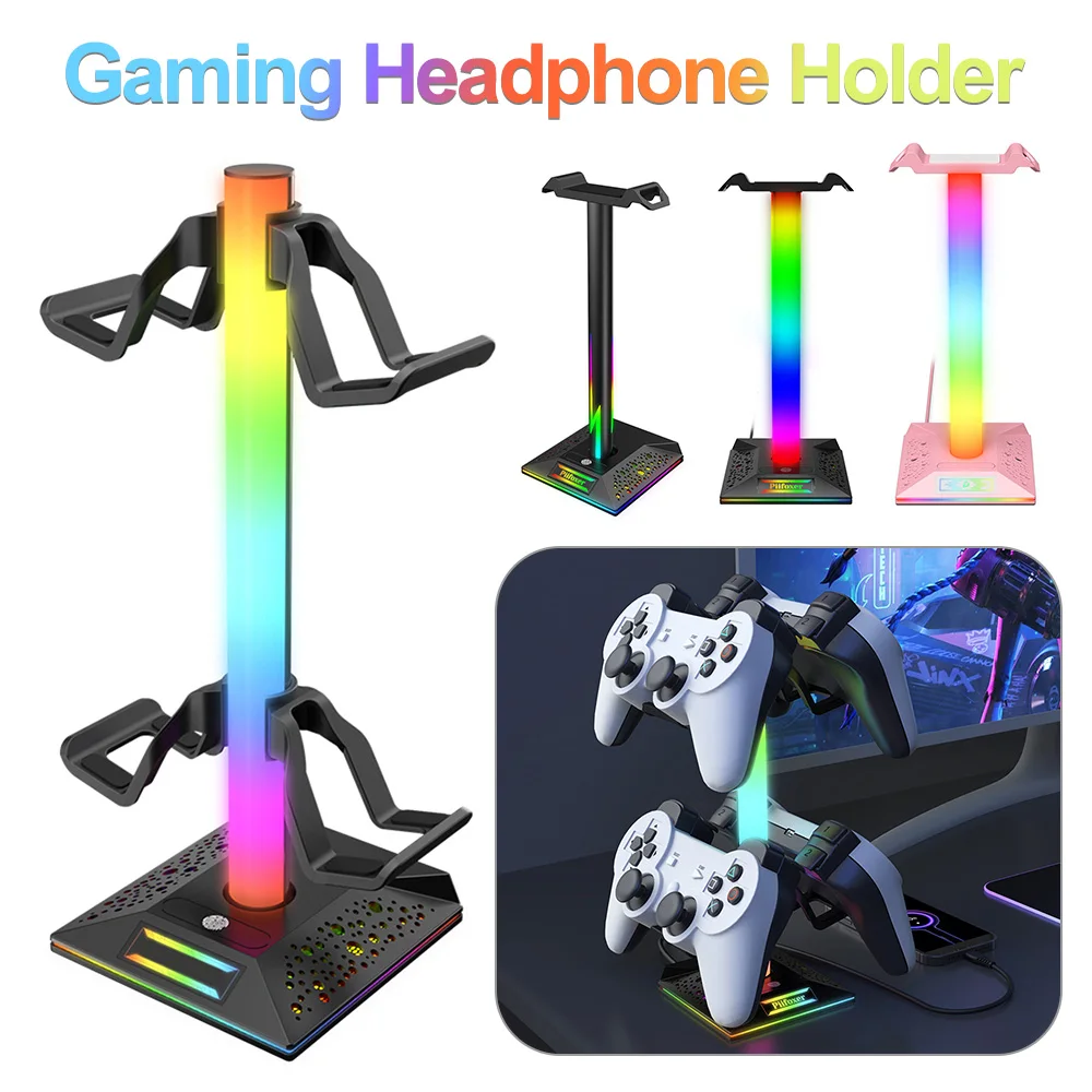 RGB Game Headset Stand Touch Control Strip Light Head Mounted Headphone Hanger Holder Desk Display Rack For PUBG Computer Gamer