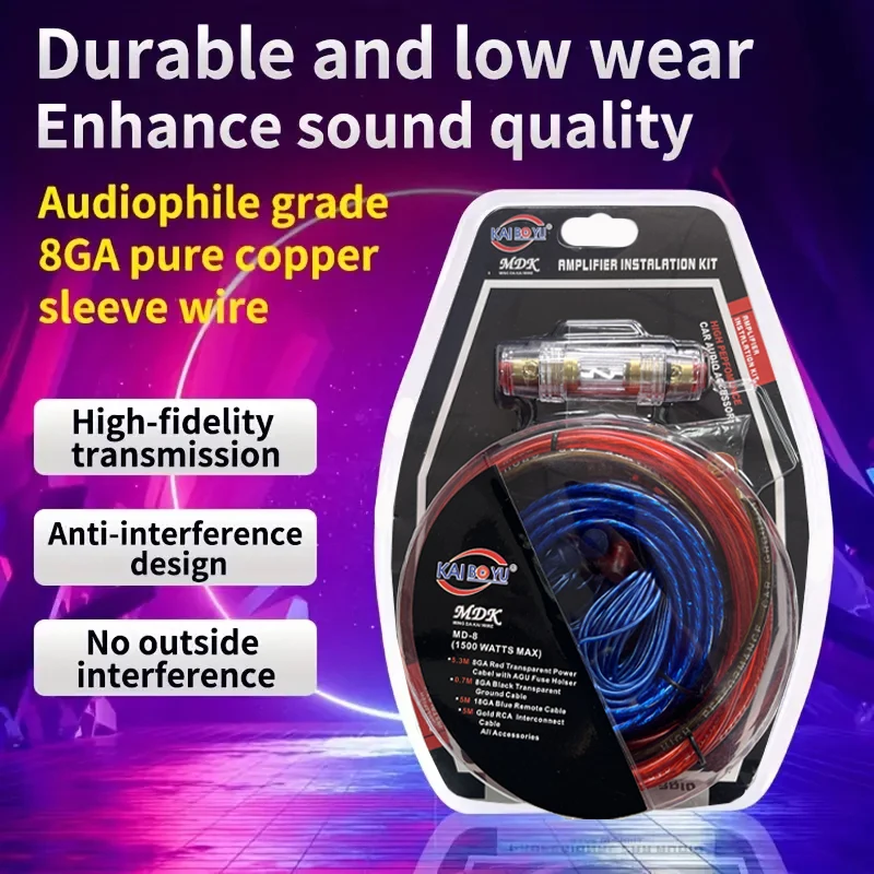 1500W 10GA Car Audio Speakers Wiring Kit Subwoofer Amplifier AMP Wiring 60A Fuse Holder Wire Cable Vehicle Modification Parts
