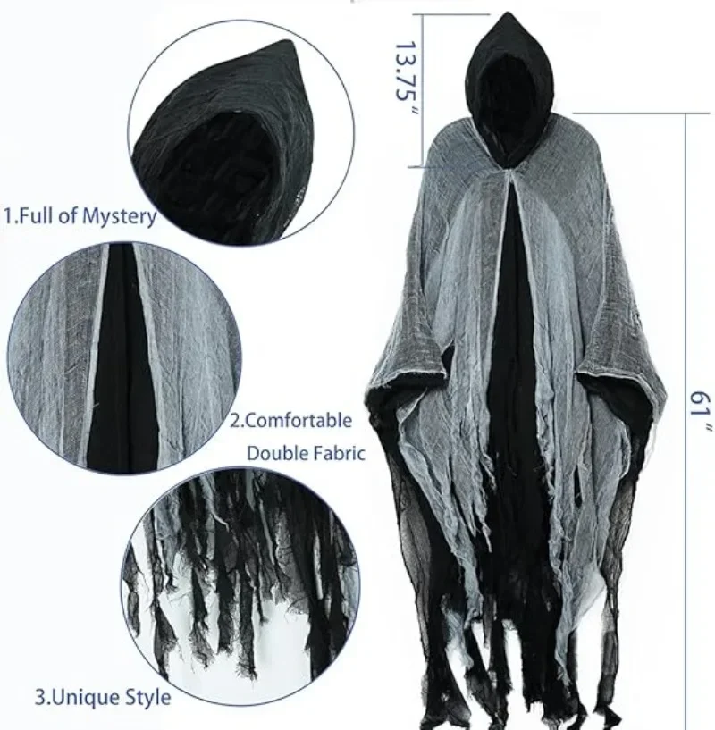 1/2/3PCS Halloween Cape Cape Cos Dead Witch Zombie Costume Skull Cape Props Horror Dress Up Cape Halloween Horror Costume Props