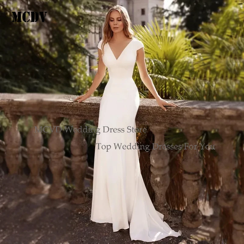 

Sexy Mermaid Wedding Dress V Neck Open Back Customized Satin Bridal Gown for Women