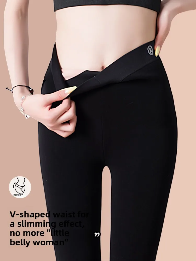 Pantalones de yoga Thi con forro de fce de cintura alta para mujer, pantalones arca de otoño e invierno, pantalones de capa base cálidos que levantan los glúteos