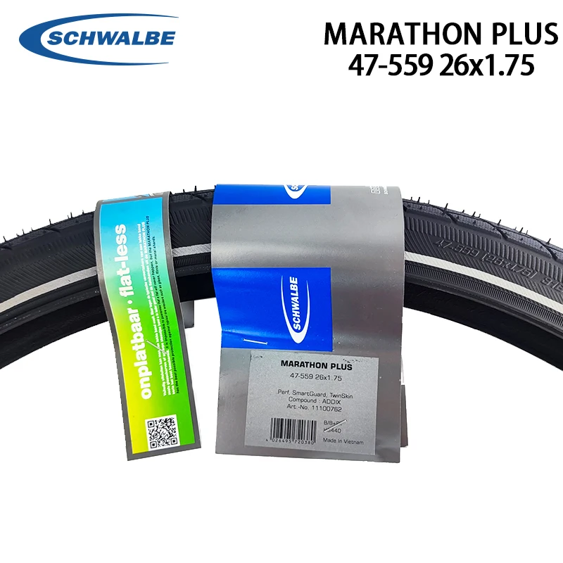 SCHWALBE Marathon Plus 26 Inch 47-559 26x1.75 Road MTB Bike 7 Level SmartGuard 45-70PSI Black Reflex Bicycle Tires Cycling Parts