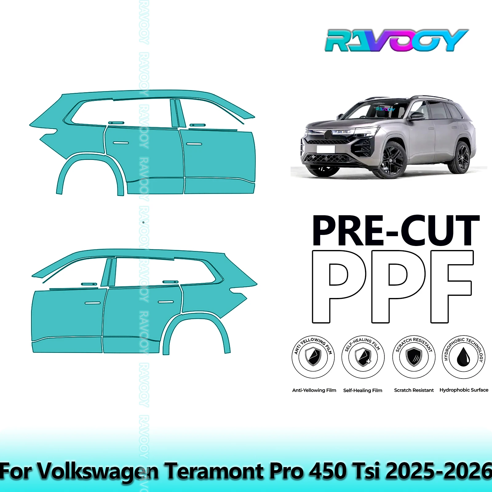 

For Volkswagen Teramont Pro 450 Tsi 2025-2026 8.5mil Clear Matte Pre-Cut PPF Door & A/B Pillar Kit TPU Paint Protection Film Set