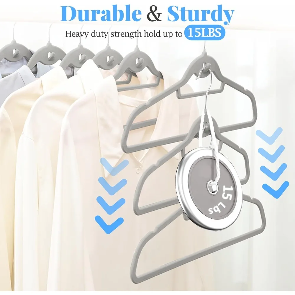 Velvet Stackable Hangers 50 Packs of Non-slip Felt Hangers, 360° Rotating Hooks, Space-saving Swarm Hangers,15 LBS