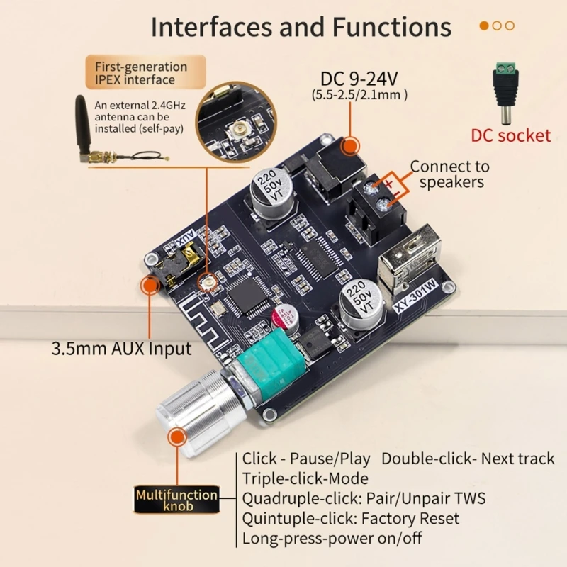 XY-301W Digital Sound Amplifier Module Mono Bluetooth-compatible Stereo Power Subwoofer Board For Home Project