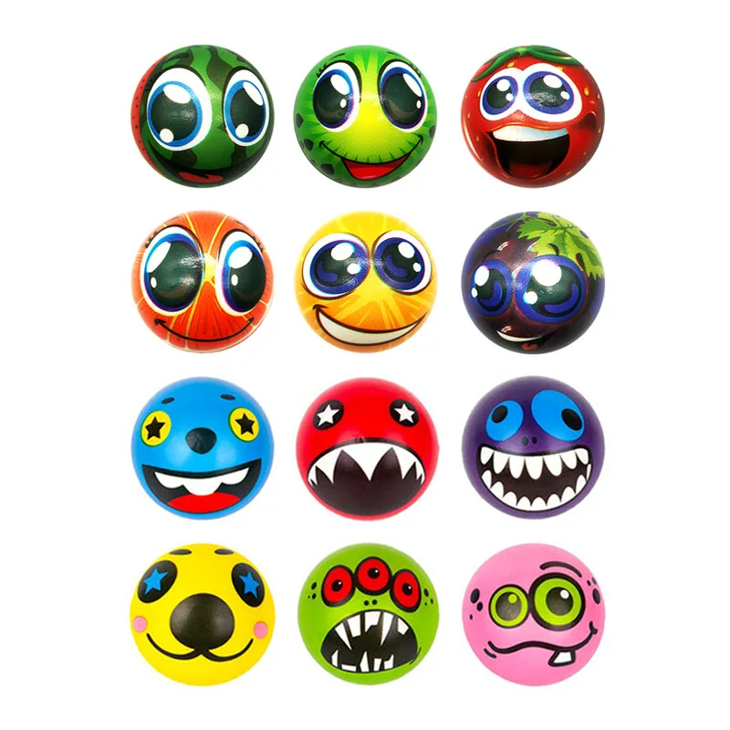 12Pcs 63Mm Kinderen Zachte Rood Roze Blauw Grappige Opluchting Cartoon Fruit Speelgoed Pu Schuim Squeeze Ballen Anti Stress speelgoed Voor Kind Gift