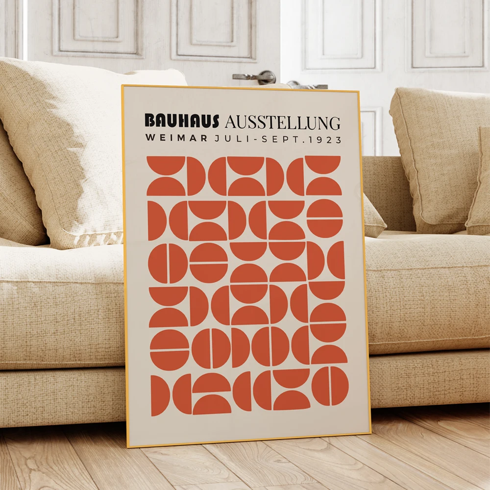 لوحة قماشية هندسية حديثة ، باوهاوس تجريدي ، دوائر نصف دائرية برتقالية ، فن جداري ، مطبوعات بإطار ألومنيوم ، ملصق لغرفة المعيشة ، ديكور منزلي #3