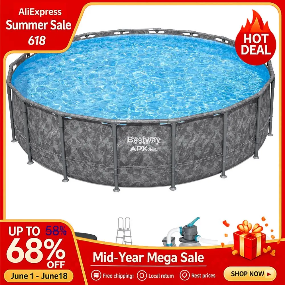 

APX 365 18 x 52 Above Ground Pool, Round Metal Frame Outdoor Swimming Pool Set with Sand Filter Pump, Ladder, and Cover, Custom