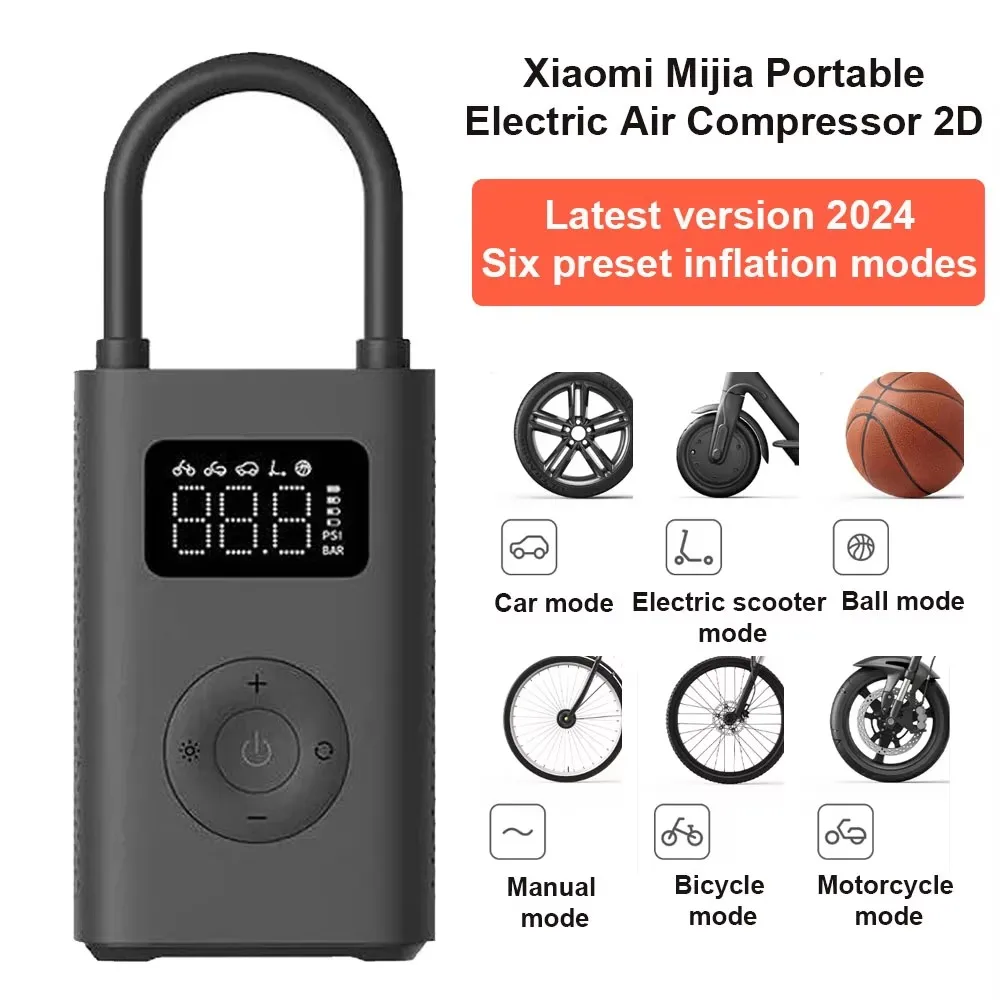 Xiaomi Mijia draagbare elektrische luchtcompressor 2/2D, slimme digitale bandenspanningsdetectie-inflator, multitool elektrische luchtpomp