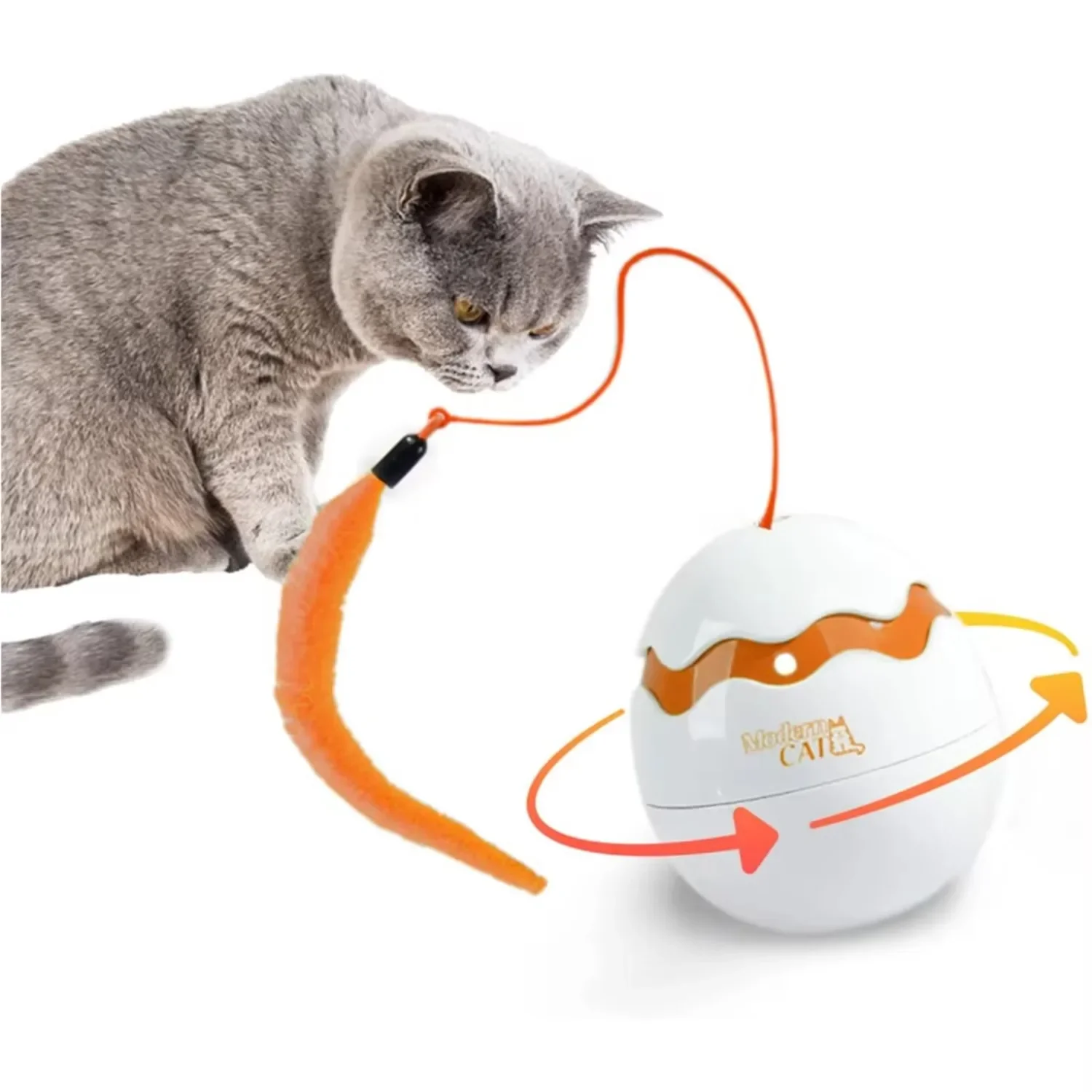 Interactive Cat Teaser Toys Automatic 360-Degree Rotation Dino Egg Spinner Self Rotating Automatic Pet Moving Toy for Cats