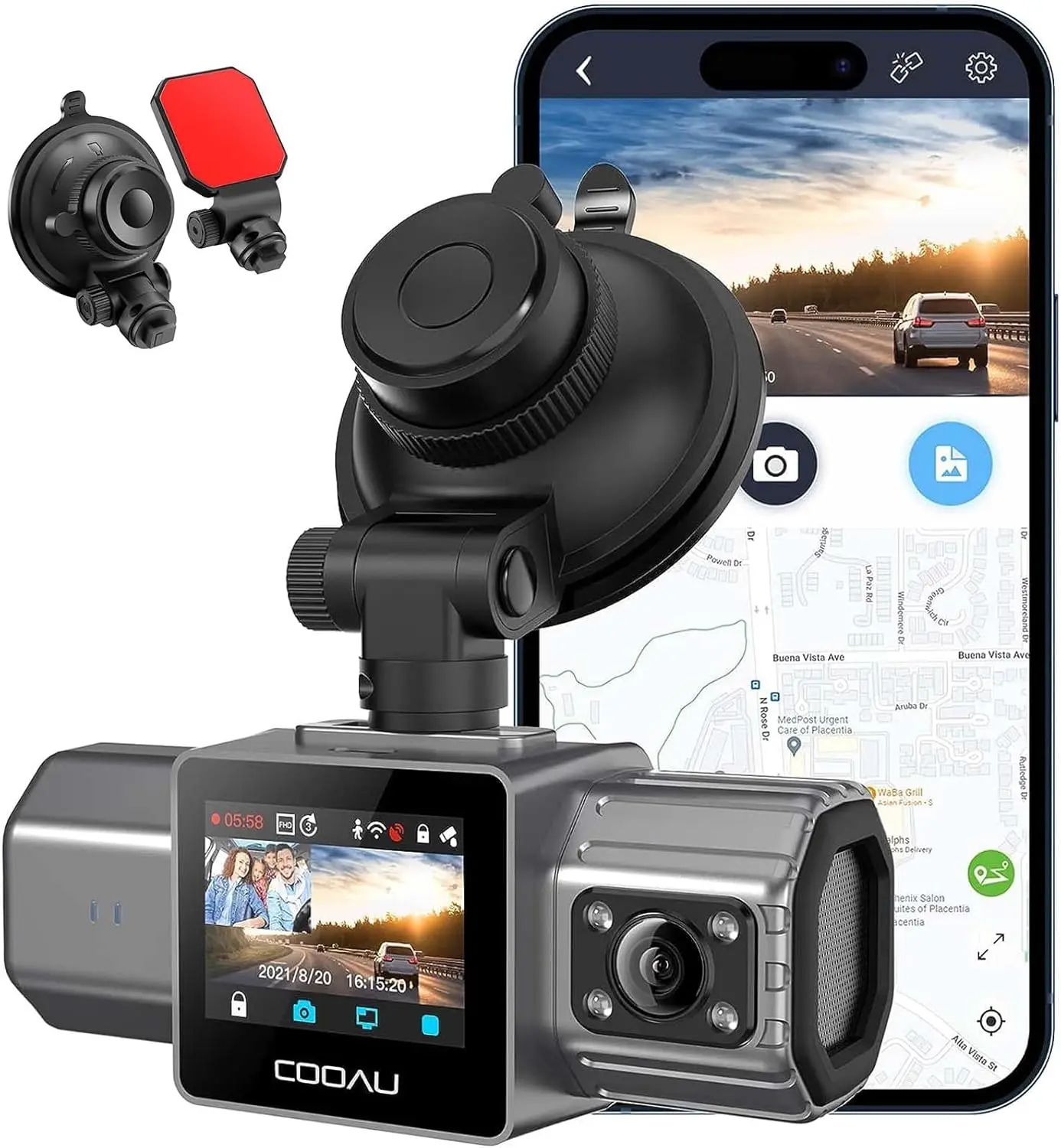 Supports de caméra D20S + Dashcam – Double caméra 4K, GPS Wi-Fi, 2,5K + 1080P avant et intérieur, Vision nocturne infrarouge, Mode de stationnement