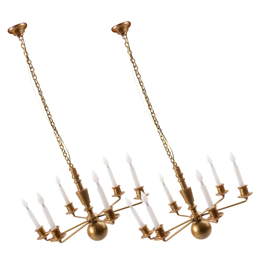 

2 Pcs Mini Stairs Toy Model Chandelier Ceiling Lamp Tiny Room Miniature Pendant Light