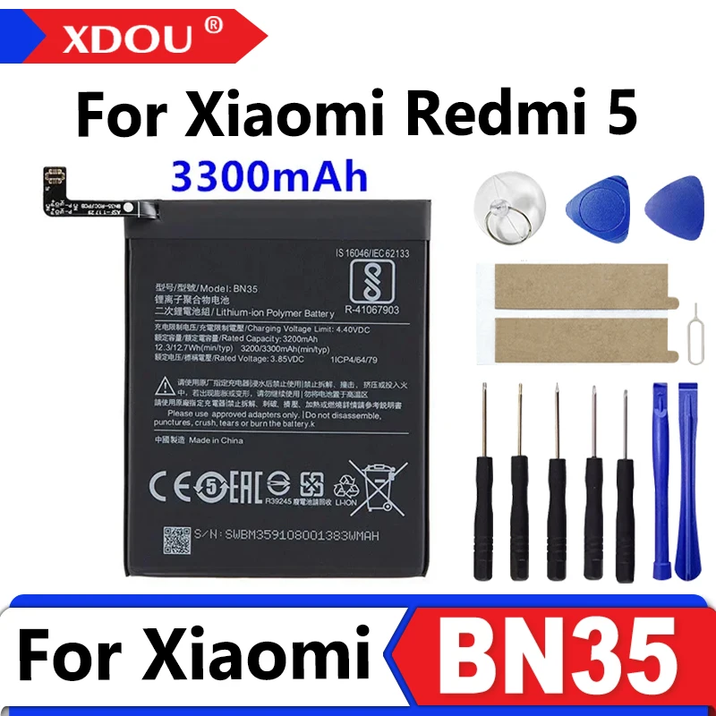 

Совершенно новый аккумулятор BN35 3300 мАч для Xiaomi Redmi 5 Redmi5 Red mi5, высококачественные сменные аккумуляторы для телефона + инструменты