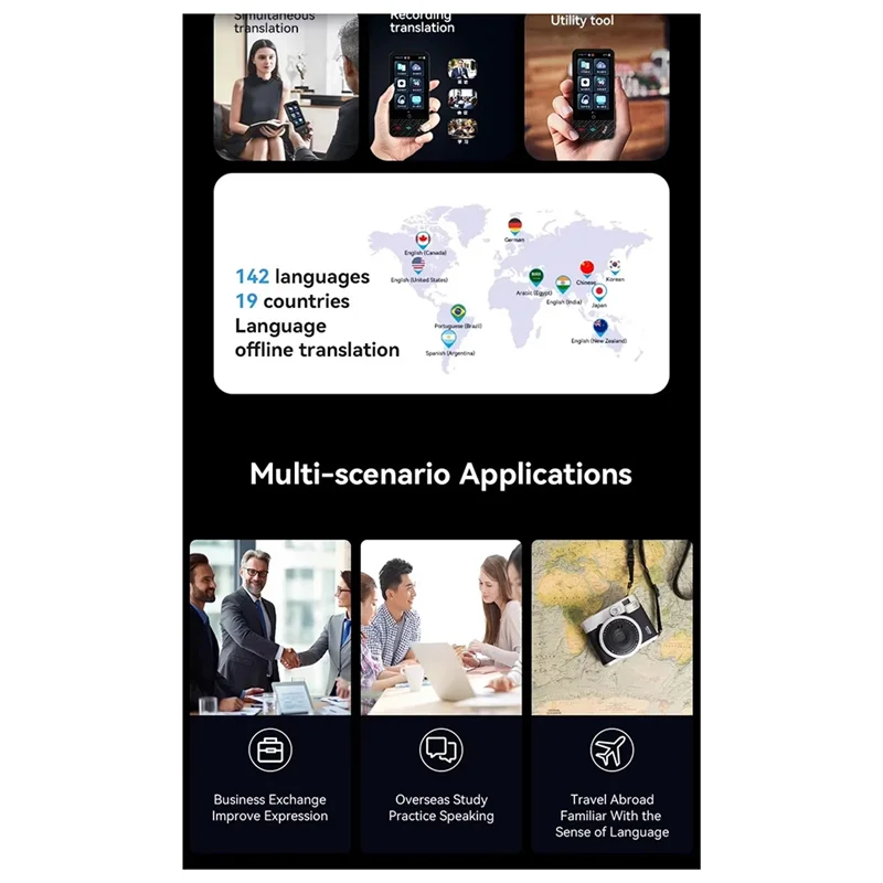 M50 AI Voice Real Time Translator Machine 142 Multi Online Languages Voice-Record 3.97 Inch Portable Offline Tradutor