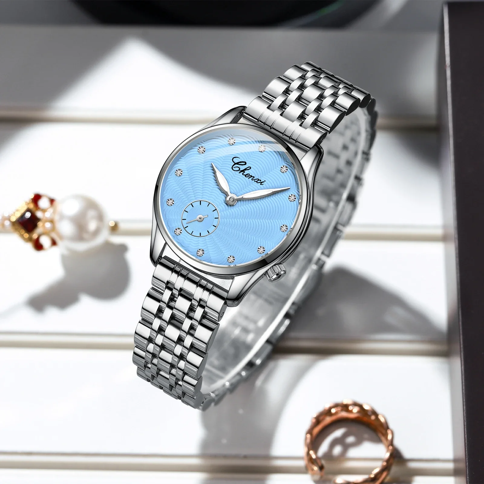 CHENXI 304A オリジナルレディース女性クォーツ時計エレガントなシンプルな腕時計女性のためのカジュアル防水ステンレスビジネス腕時計