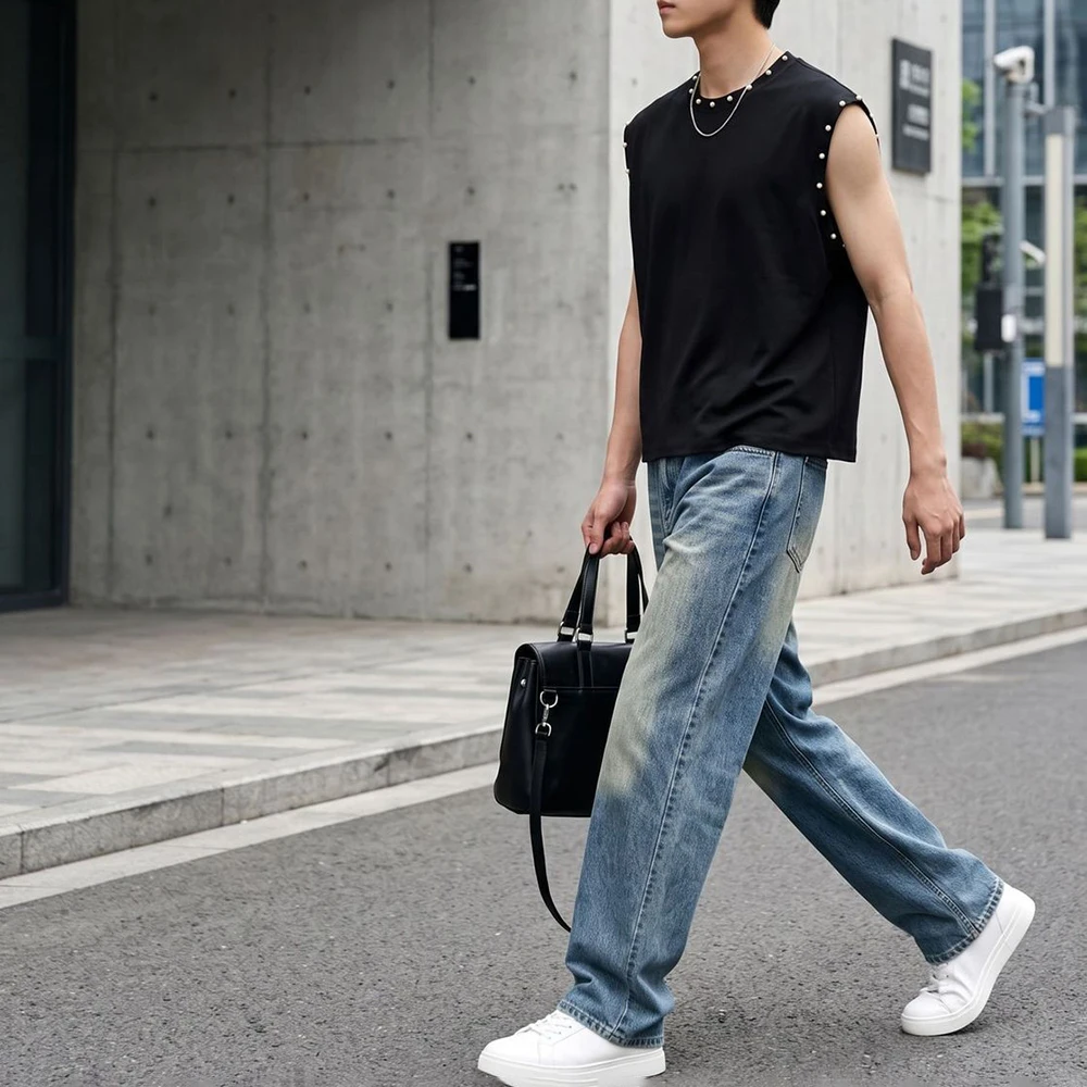 2026 Summer New Men's Solid Color Sleeveless Vest American Retro Fashion Trendy Street Casual Loose Breathable Niche Men's Top