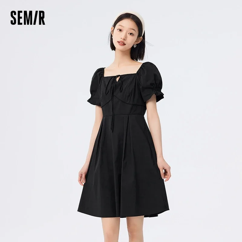 Semir Dress Women Solid Color Feel Versatile 2024 Summer New Fashion Square Neck Short Dress Women'S Elegant