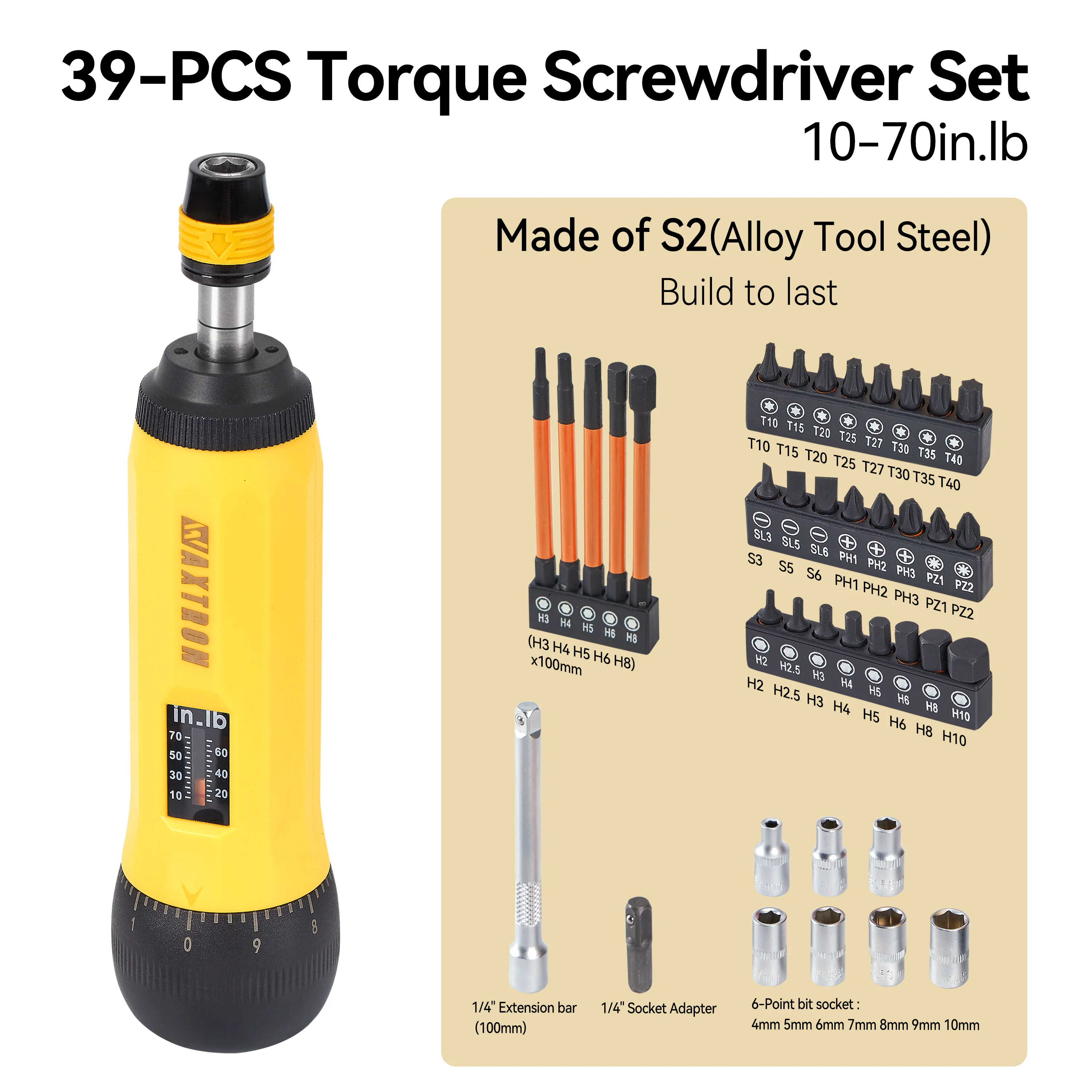 Waxtron 1/4'' Momentschroevendraaierset 13/39 STUKS 1-6N.m Aanpasbare Precisie Momentschroevendraaier Met Bits Voor Fietsen Gereedschap Reparatie
