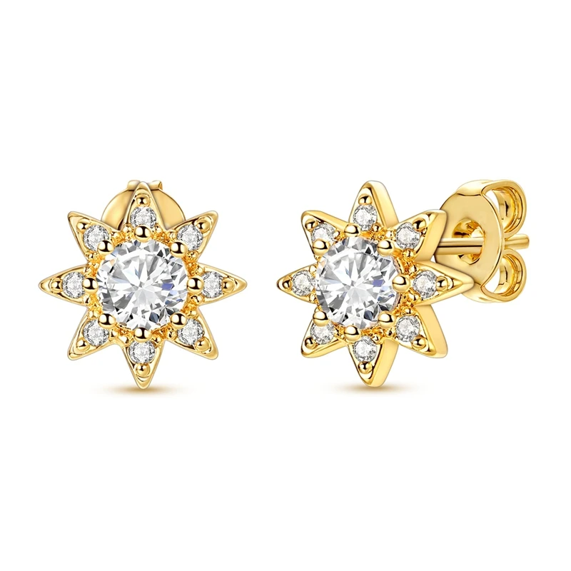 925 Sterling Silber Vergoldete Sternförmige Ohrstecker für Damen und Mädchen Modisches Statement-Design Ewiger Glanz Brautschmuck Geschenk