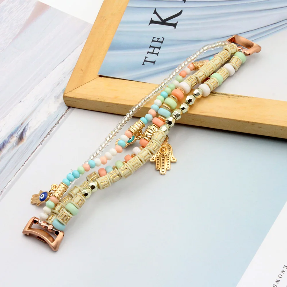 Mi Band 9 Bracelet Women Luxury Dressy Wristband for Xiaomi Smart Band 8 Beaded Strap Accessories Colorful Boho Stylish