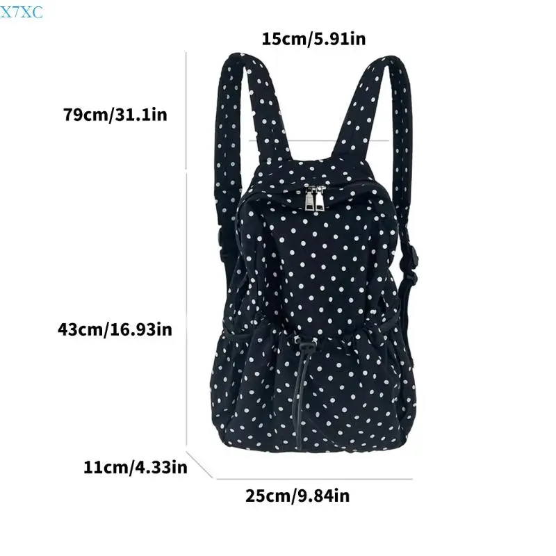 X7XC Student School Bag Travel Backpacks Drawstring Backpacks Polkas Dot Backpacks Japanese Styles Casual Daypacks for Girl