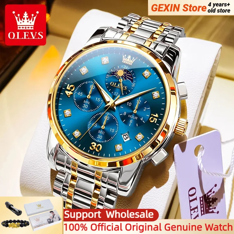 OLEVS 3652 NEW Men's Watches Chronograph Date Stainless steel Luminous Waterproof Business Dress Quartz Watch for Men