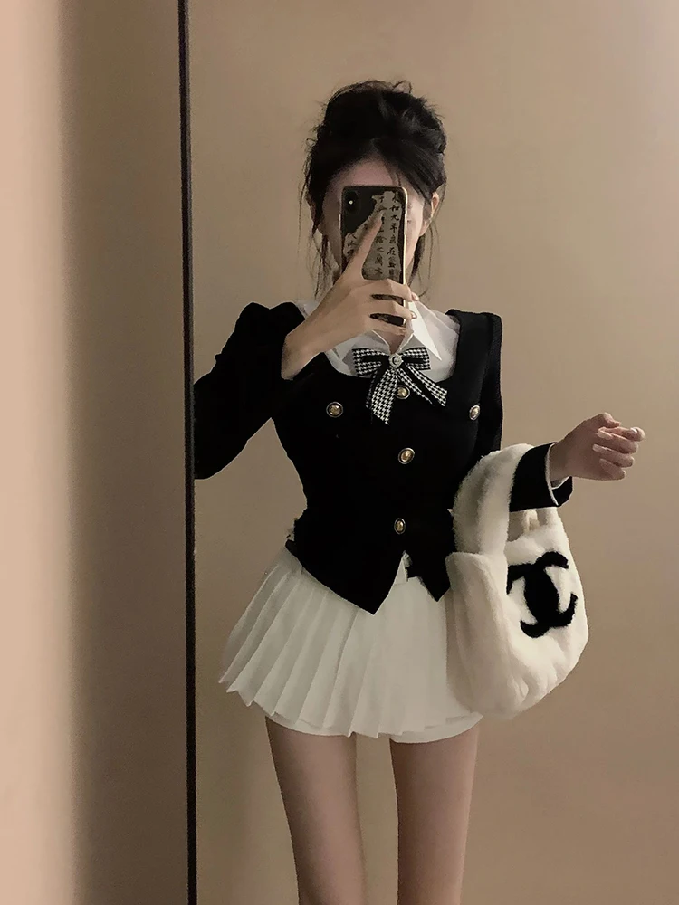 

Strive Elegant Plump MM School Style Pure Desire Shirt Autumn Women's Skirt Set with A-Line Skirt And Outerwear