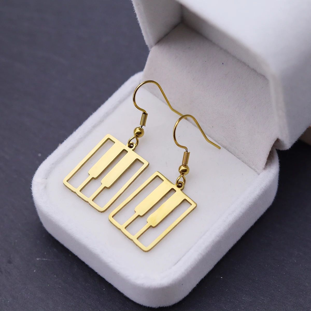 Chandler Stainless Steel Piano Key Dangle Earrings - Musical-Themed Jewelry, Stylish Style for Women Concert & Daily Wear Gift