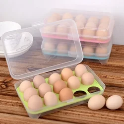 15 Grids Egg Storage Box with Lid Egg Box Tray Drawer Carton PP Cases Refrigerator Cases Compartment Storage Egg Rack Support