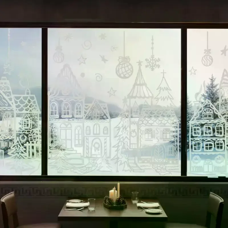 4 Pcs Christmas Window Decals: Reindeer Pine Tree Snowflake Pattern Self Adhesive Home Xmas Holiday