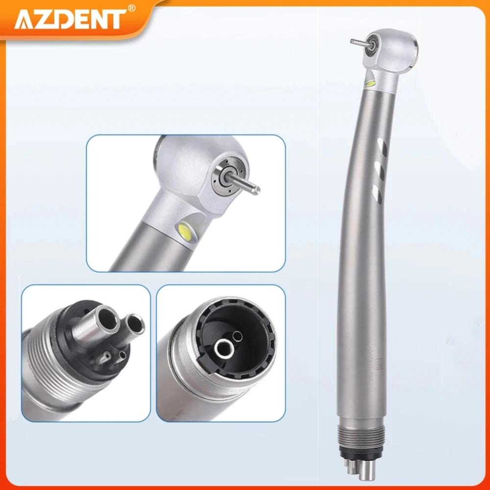 AZDENT Dental High Speed Handpiece E-generator LED Ceramic Bearing Push Button Standard Head 4 Water Spray Handpiece 2/4 Holes