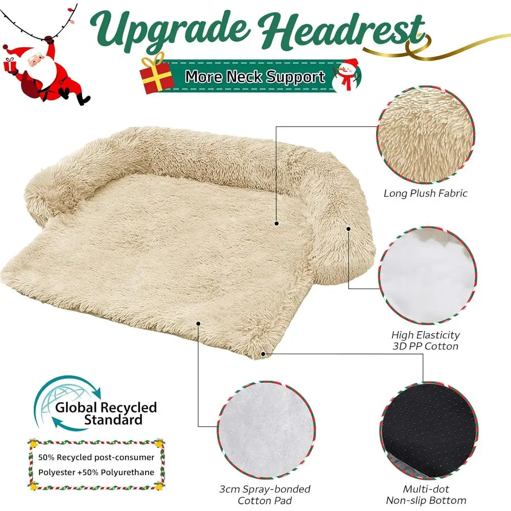 بطانية سرير كلب عيد الميلاد المنفوش - حصيرة قطيفة للأثاث، غطاء أريكة للعطلات، مناسب للكلاب والقطط المتوسطة (بيج)