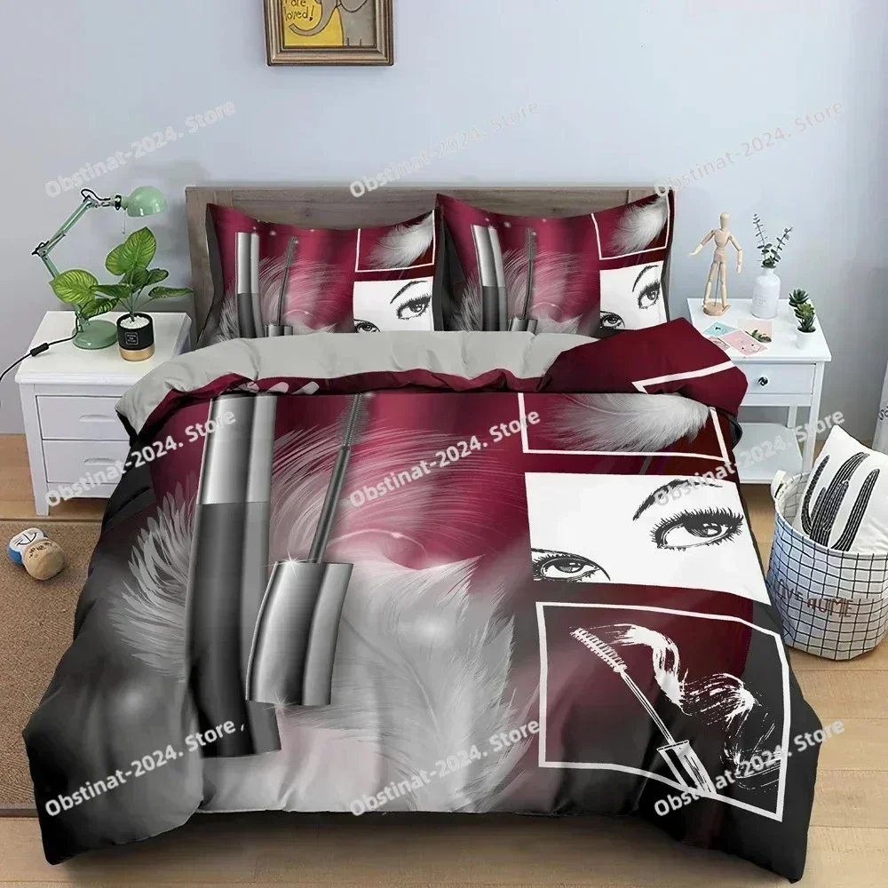 Fashion Women's Cosmetics Bedding Set Printed single Comforter Quilt Bed Cover Duvet Cover Pillow Case 3 Pieces Kids Adult Size