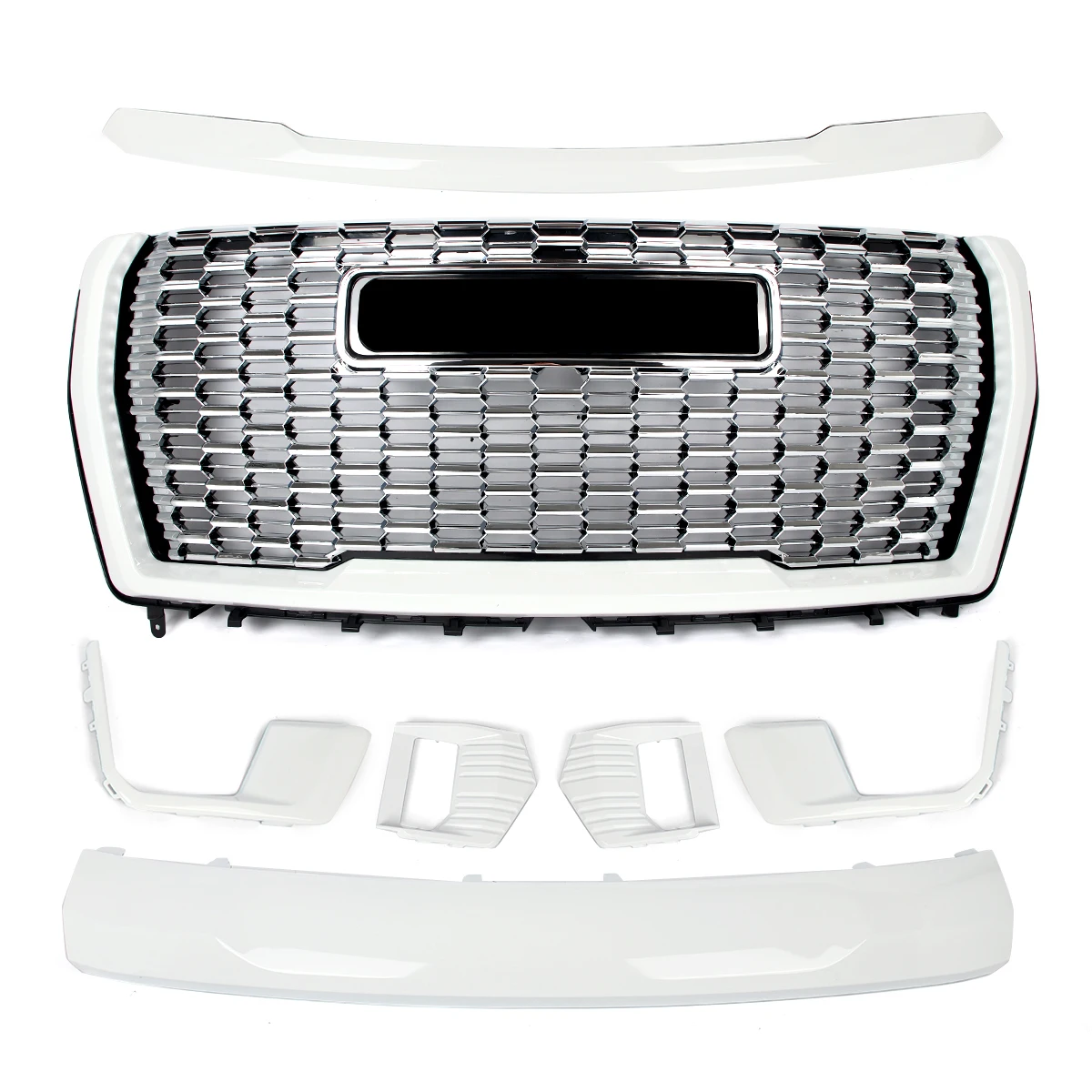 Front Grille Modified Grills Assembly For 2021-2024 GMC Yukon/XL Denali Front Hood Molding Trims Front Bumper Upper Grille 7PCS