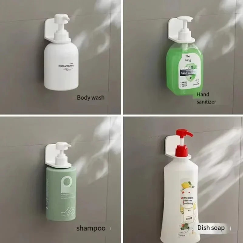 Wall Mounted Bathroom Organizer - Self-Adhesive Shampoo Bottle Shelf Soap Dispenser Holder Shower Gel Rack Hooks for Towels