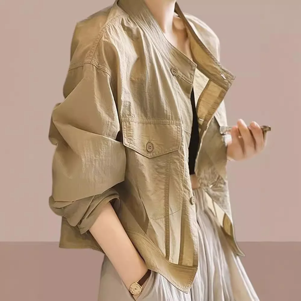 Long-sleeved jacket women's Thin Sunscreen Clothing Anti UV Loose Summer Long Sleeved Jacket Waterproof Coat Outdoor Sports