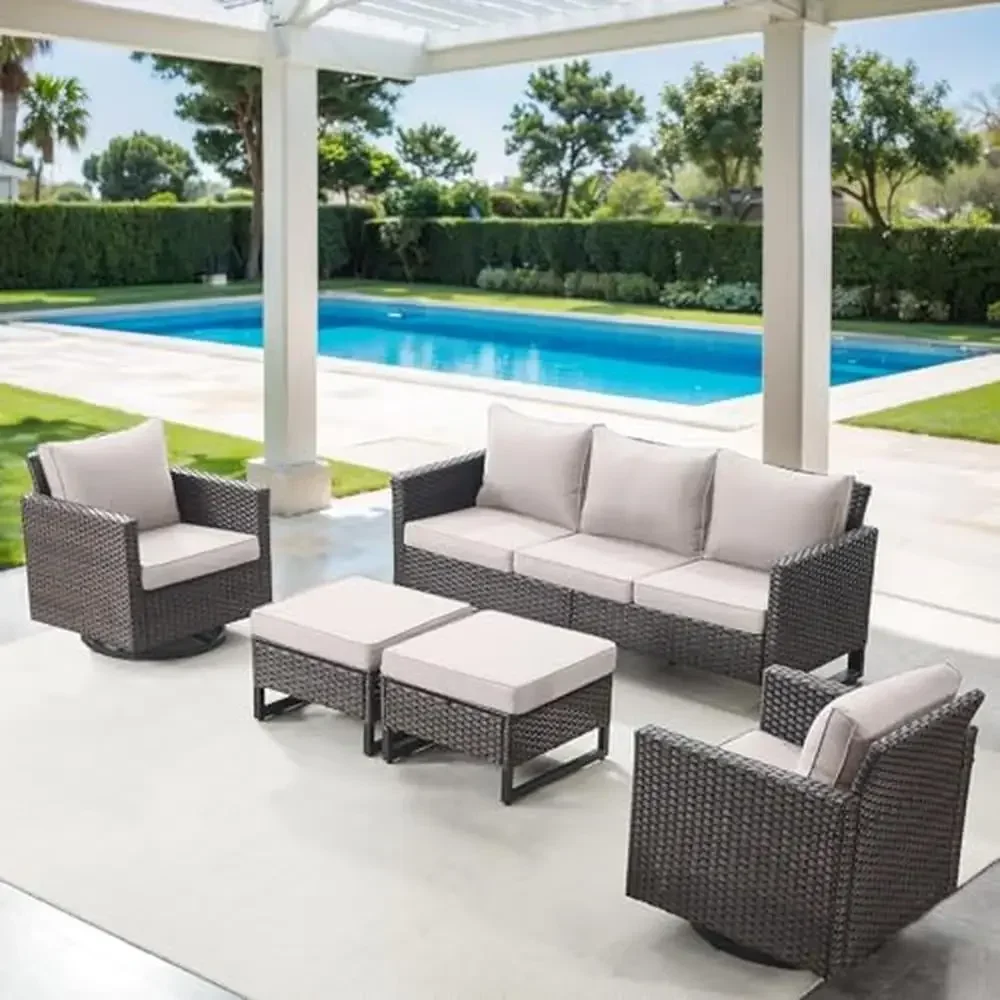 Outdoor Patio Furniture Set with Swivel Rocker Chairs Ottomans and Sofa Water Resistant Wicker Conversation Set Garden