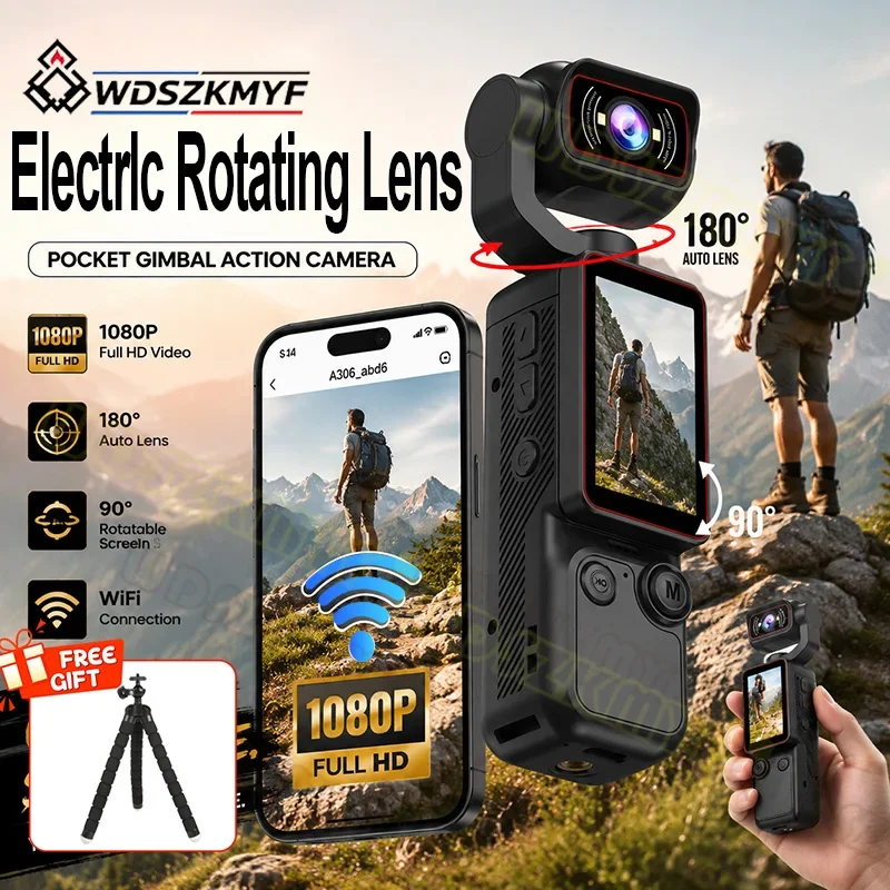 1080P Handheld Pocket Action Camera With HD 90° Rotating Screen Photo Video Recording Wi-Fi Transfer sports Cam for  Vlog