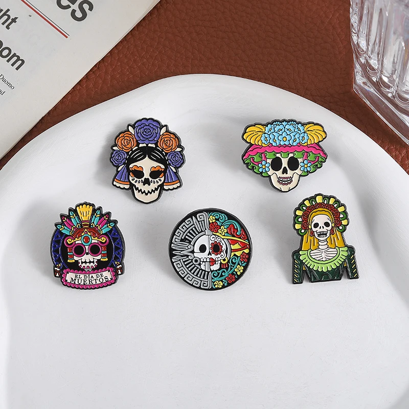 Alfileres esmaltados del Día de los Muertos Cempas Ganchoil La Catrina broche insignia mochila solapa Pin accesorios regalo para amigos